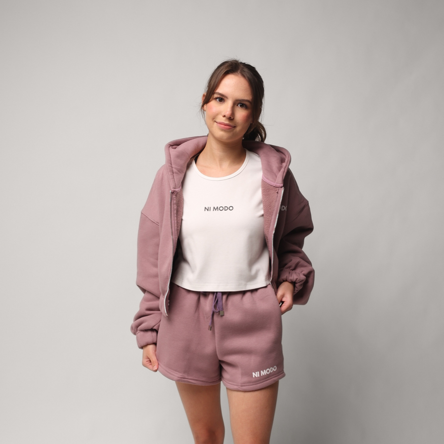 Women's Zip Crop Jacket - Mauve Rose