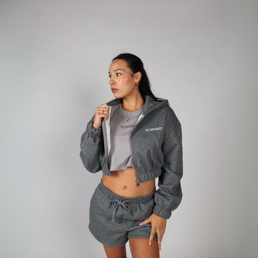 Women's Zip Crop Jacket - Steel Grey